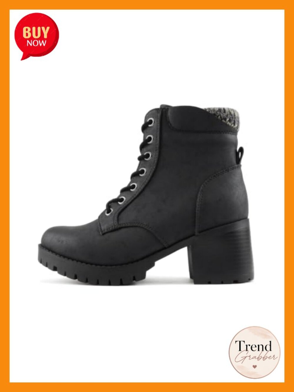 Imitation Suede Lug Sole Chunky Heel Combat Ankle Boots Lace Up Zip